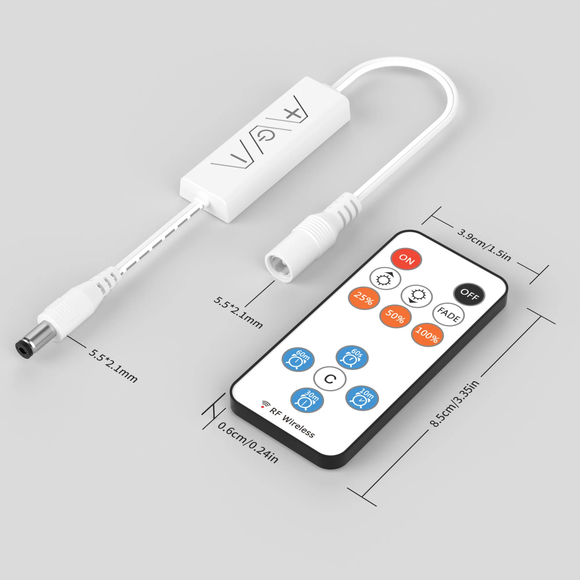 GINGSOW 13 tasti LED Dimmer, telecomando RF Wireless e ricevitore a 3 tasti con Jack DC Dimmer RF con funzione Timer per DC12V-24