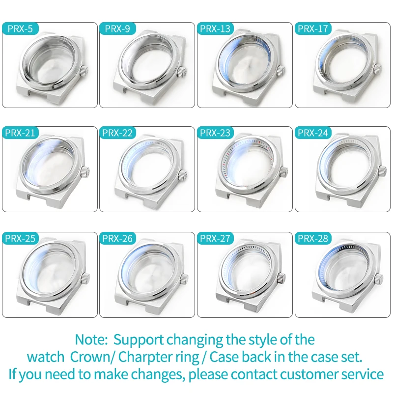Silver PRX Watch Case Set Fits SKX07 Movement NH35 NH36 Stainless Steel Charpter Ring Case back Crown At 3 o’Clock Part