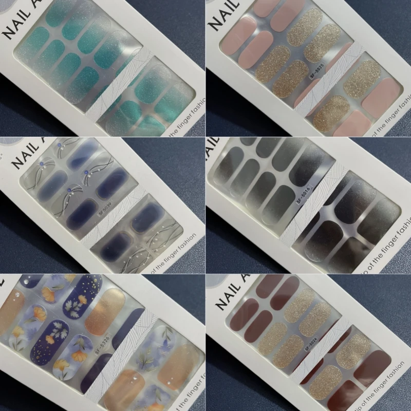 

1pc (14 Tips) French Gel Nail Wraps Gold Sliver Glitter Leopard Self-Adhesive Nails Decals Stickers