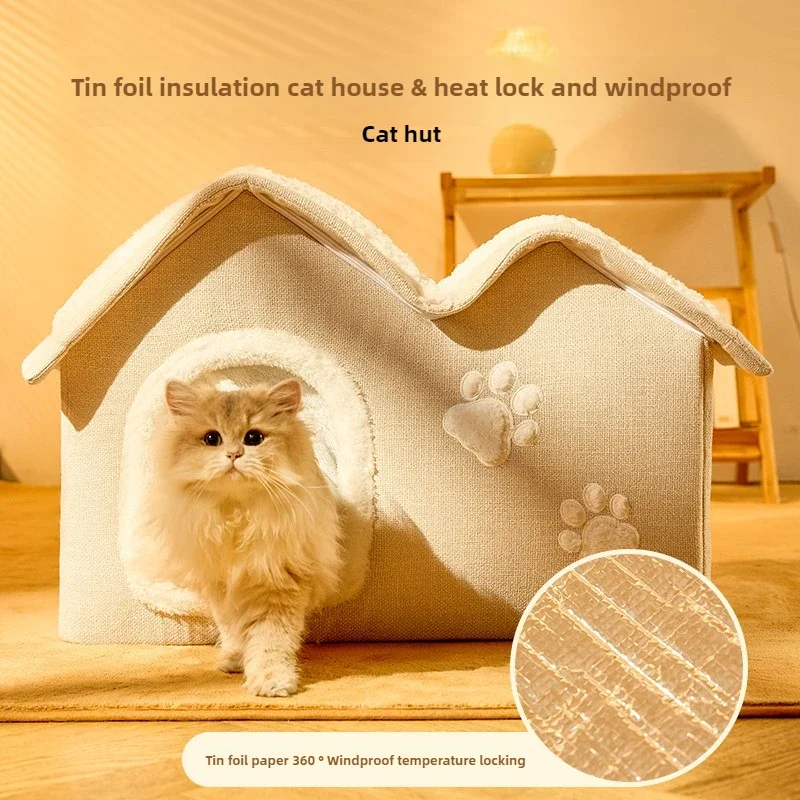 Closed Style Flannelette Cat House Winter Warmth Cat's Nest Soft and Thickend Pet Villa Removable and Washable Pet Supplies