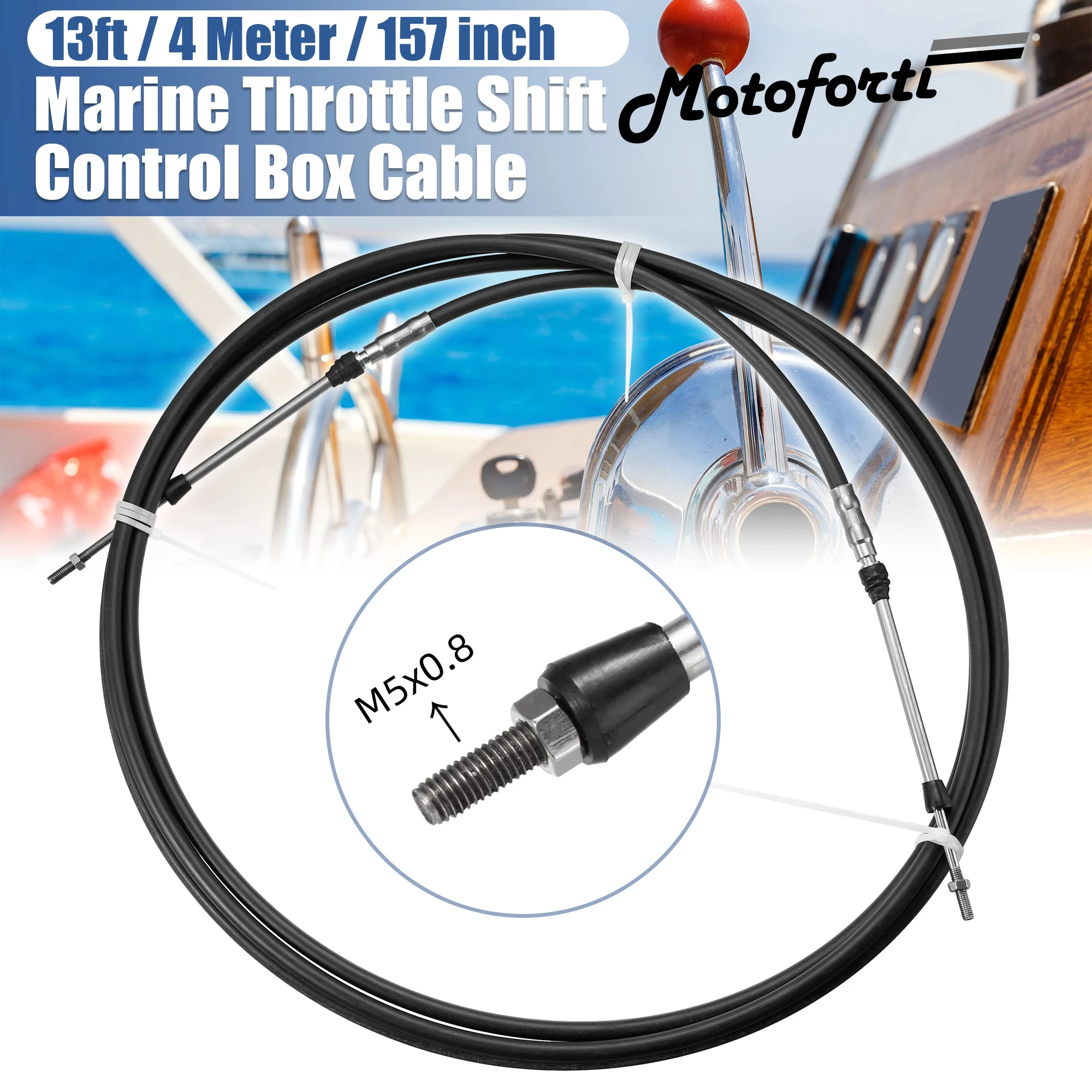 

Motoforti 1pcs 13ft 4 Meter 157 Inch Marine Type 3300 / 33C Throttle Shift Remote Control Box Cable for Yamaha Black