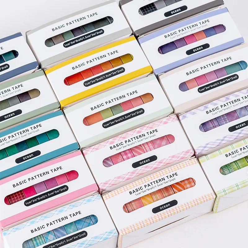 8pcs  Hand Account Basic Boxed Washi Tape Ins Salt Rainbow Retro Mesh Tape DIY Handwriting Tape Cute Stickers Aesthetic Stickers