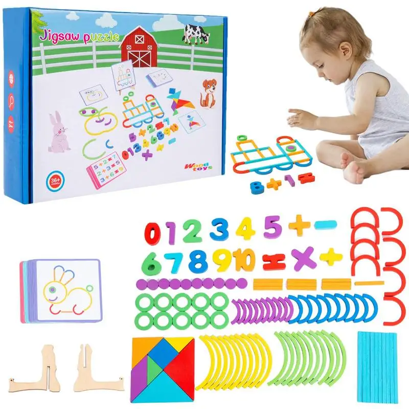 Montessori Puzzles Preschool Learning Brain Teaser Sensory Wooden Puzzle Colorful Stem Educational Toy Enhances Cognitive Skills