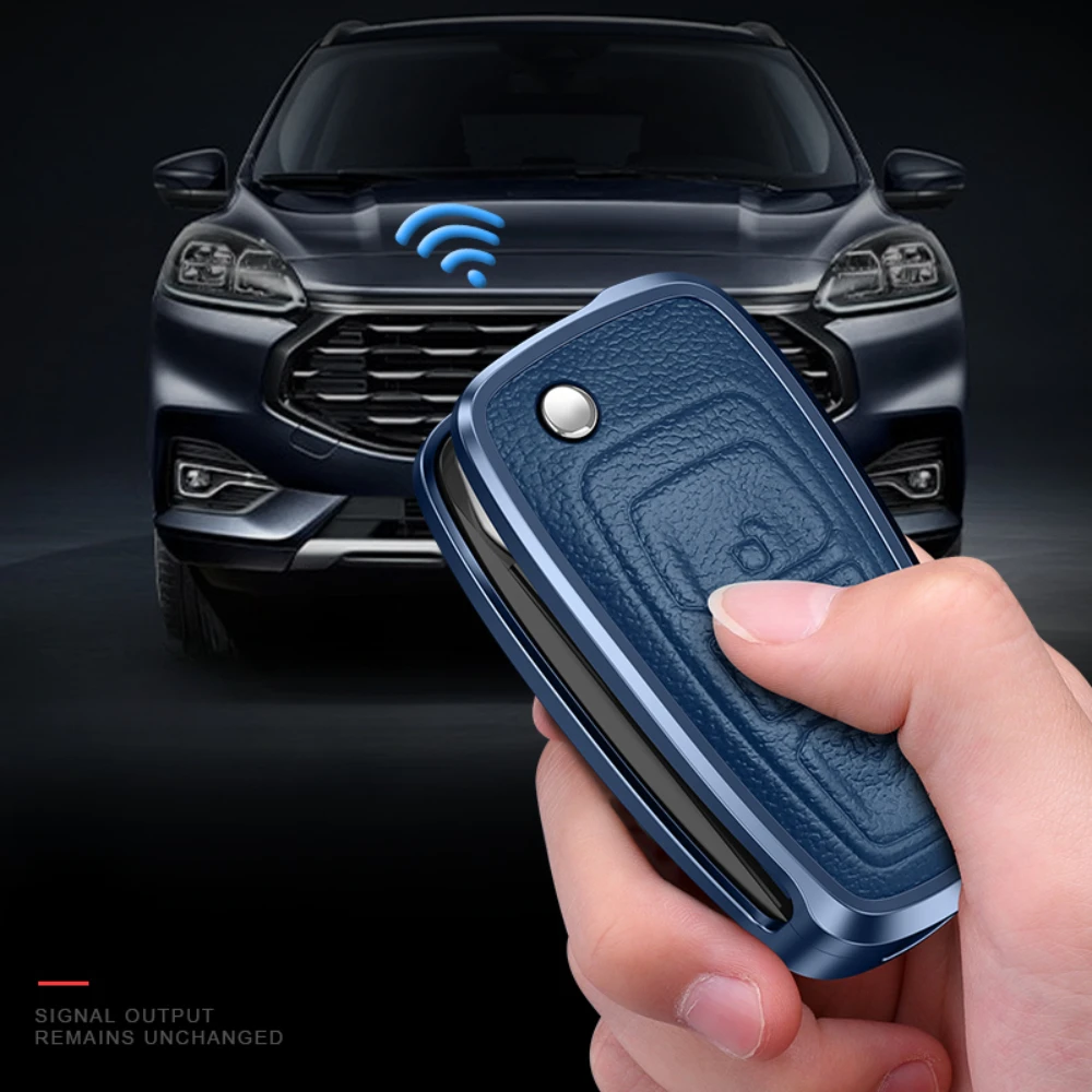 Alloy Leather Car Folding Key Case Full Cover For Ford Focus 2 3 MK3 ST RS Ecosport Kuga Escape Fiesta Fold C-Max S-Max Mondeo - Image 4