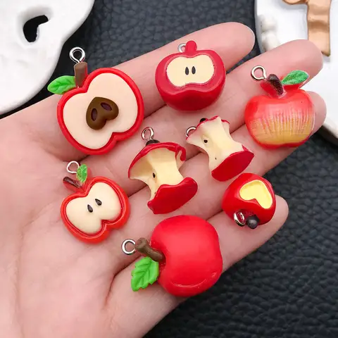 10/15/20 pcs Food Toy Resin Realistic 3D Fruit Apple, Strawberry, Cherry, Chili Keychain Pendants DIY Ornament Accessories.