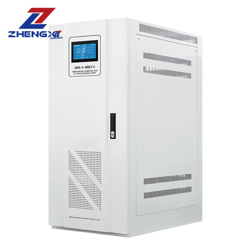 ZX SBW-N 60KVA 80KVA 100KVA ثلاث مراحل LCD قوة كبيرة التيار المتناوب منظم جهد كهربائي أوتوماتيكي مثبت