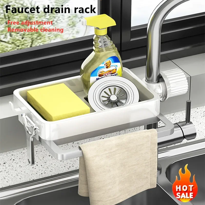 Kitchen Sink Faucet Sponge Soap Cloth Drain Rack Storage Organizer Holder Shelf Hanging Punch Faucet Storage Rack Accessories