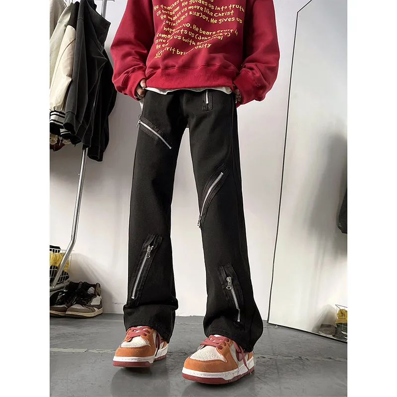 

Мужские джинсы Cleanfit: модные прямые брюки с микро-клешем, на молнии, для молодежи, осенняя коллекция, прочные