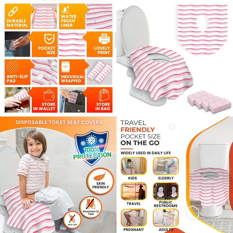 

20 очень больших одноразовых чехлов на сиденья для унитаза для взрослых, водонепроницаемые вкладыши на сиденье унитаза для путешествий и приучения к горшку, индивидуальные