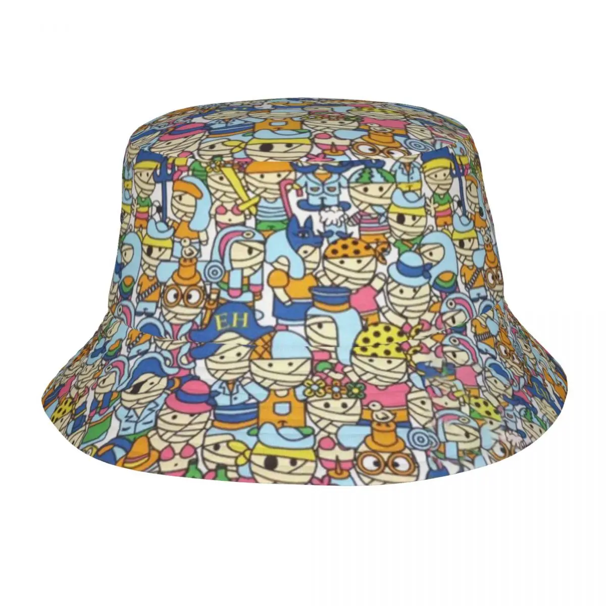 Mummy Cartoon Bucket Hat lycra khan Cloth Outdoor Fisherman Caps For Women Vintage Hunting Sun Hats Foldable Design Cap