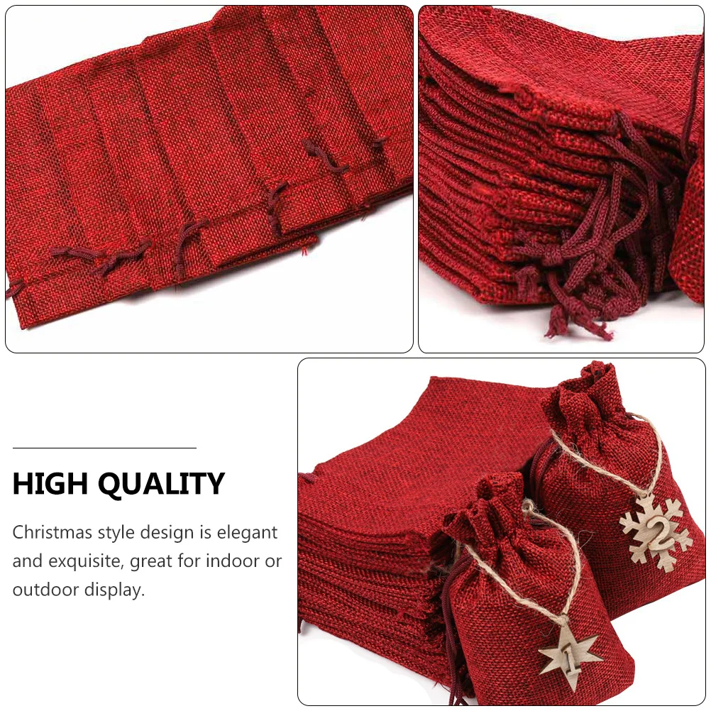 

1 Set Christmas Advent Calendar Gift Bags Burlap Hanging Drawstring Candy Bags For Holiday Party Decorations Soft Fabric