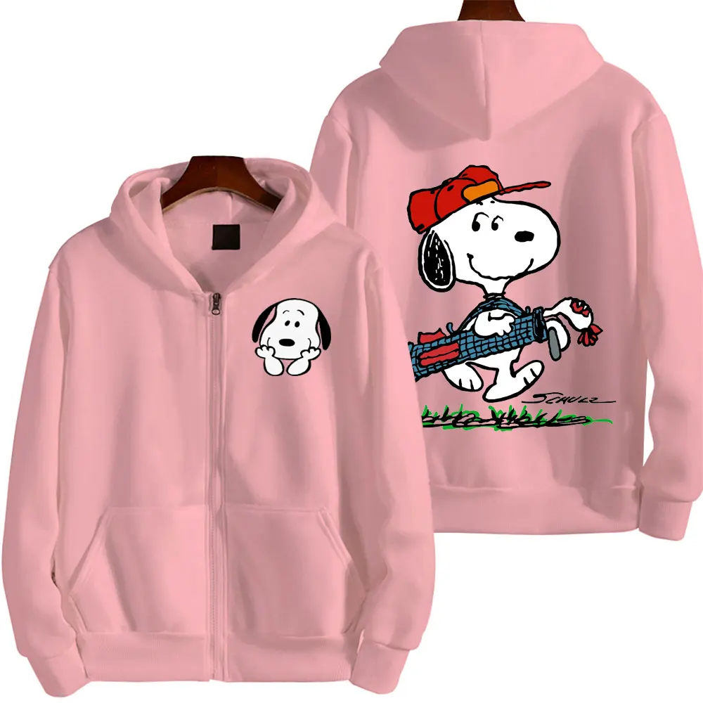 Snoopy Cartoon Men Zipper Hoodie Jacket 2024 New Fashion Spring Autumn White Women Sweatshirt Coat Japanese Anime Couple Clothes