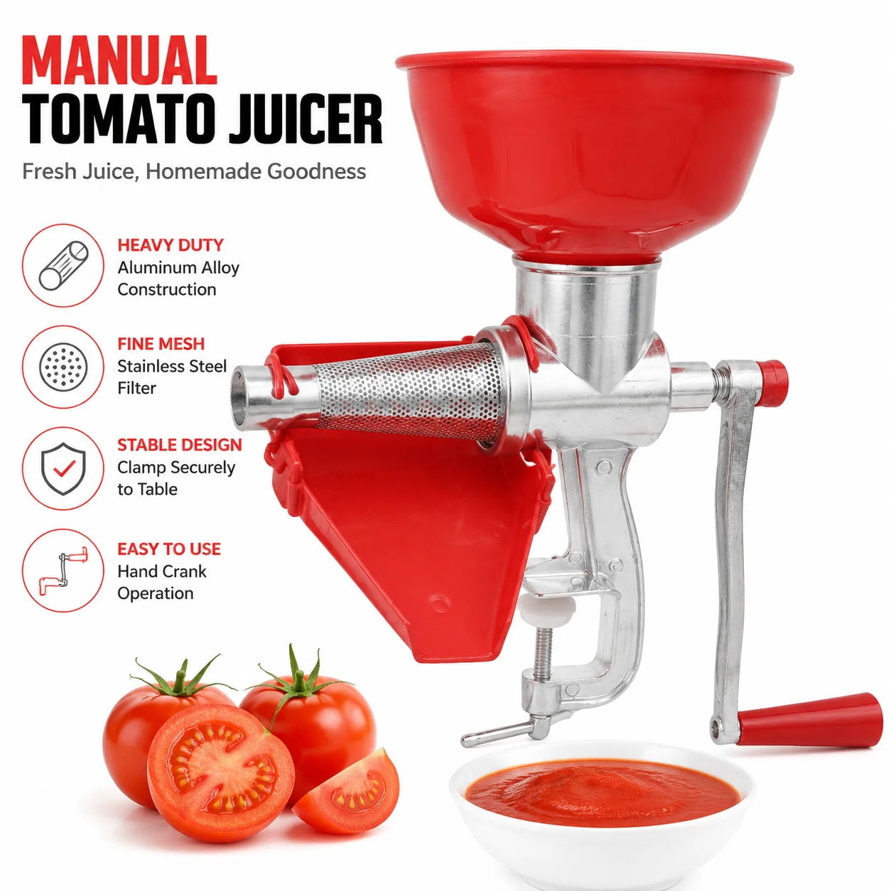 Aluminum Alloy Manual Tomato Juicer Multi-Functional Hand Crank Fruits Vegetables Squeezer for Ginger Paste Pasta Sauce Making