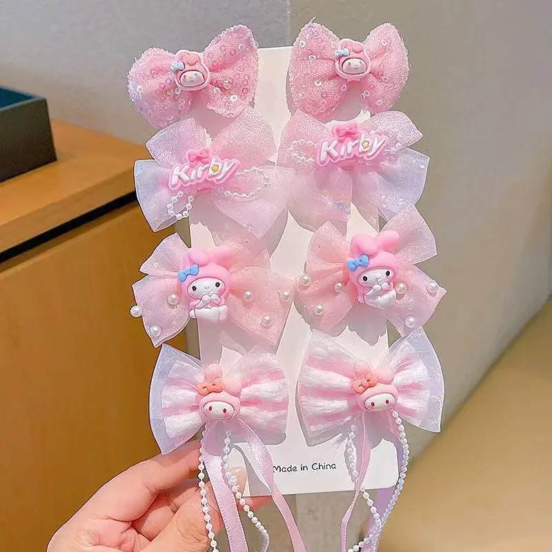 Заколка для волос для девочек Kuromi Bow Sanrio, аксессуары для волос, заколка для волос, головной убор, милая летняя принцесса Cinnamoroll, детский сетчатый парик с бантом