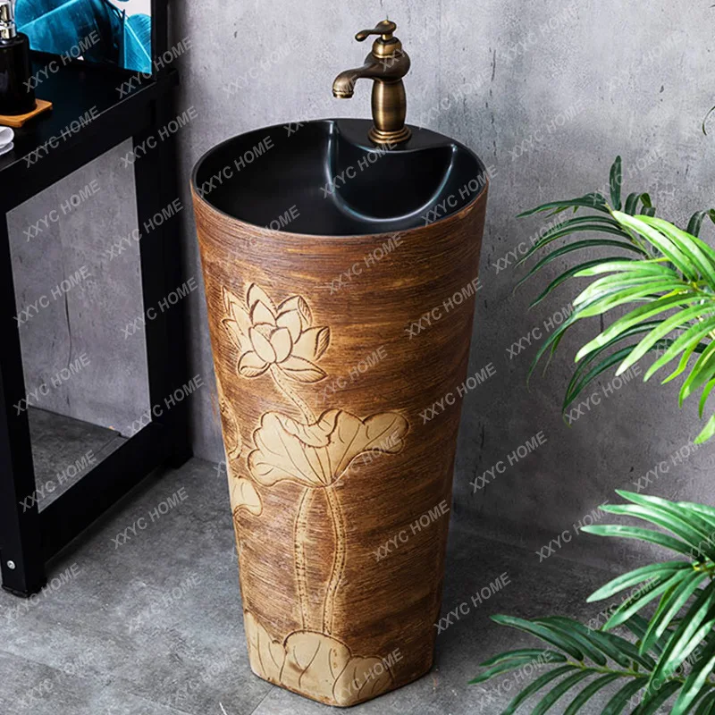 Outdoor Wash Basin Courtyard Bathroom Column Type Washbasin Floor Type Small Pool Household Integrated Pedestal Basin