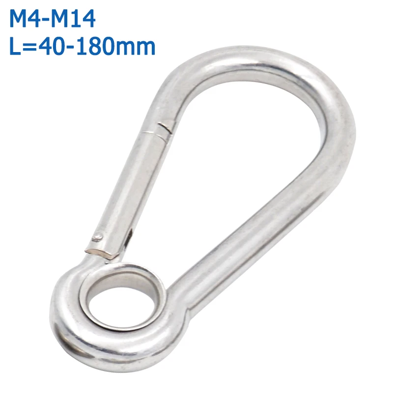 1-10pcs M4-M12 L=40-140mm 304 Stainless Steel Spring Snap With Hole Key Ring Hook Clip Wire Rope Quick Carabiner Chain Buckle