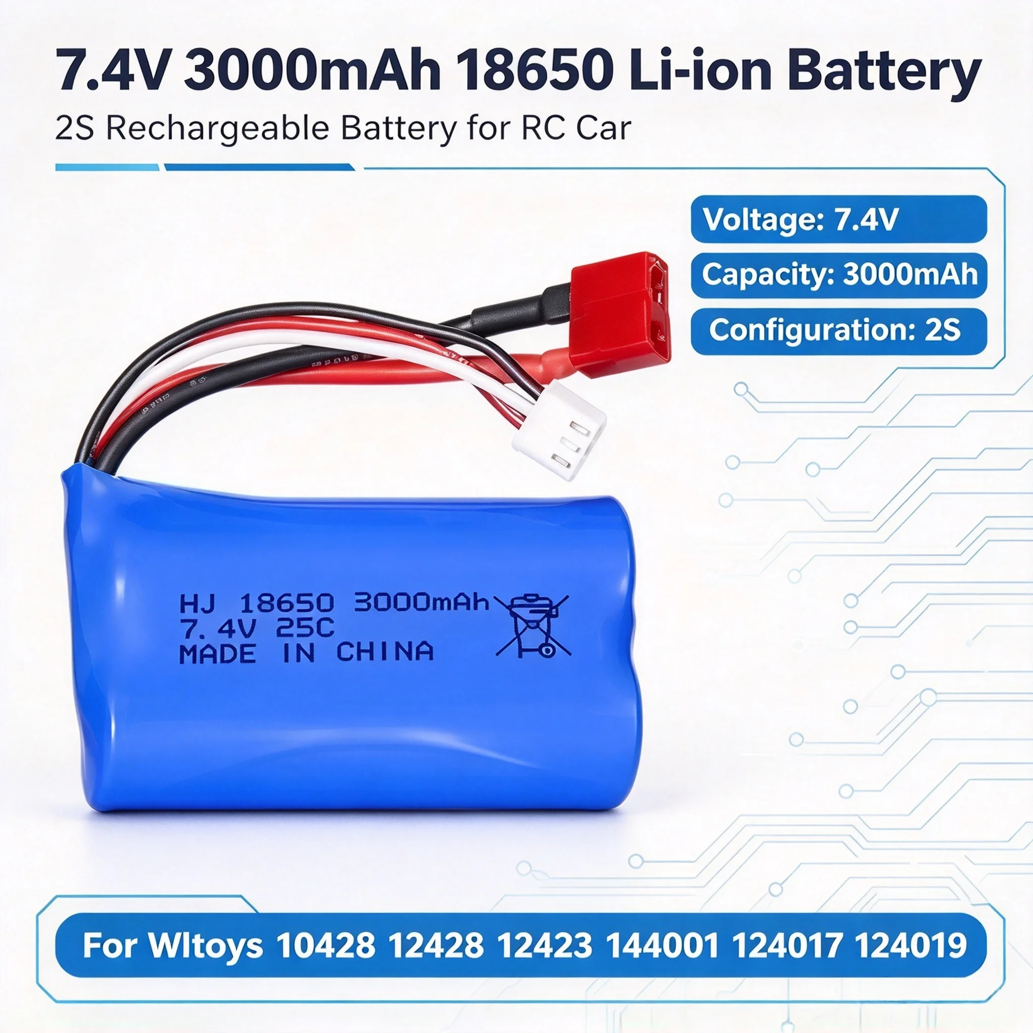 2S 7.4V 3000mAh 18650 Li‑ion Battery Pack Rechargeable Replacement Power Cell For 10428 12428 12423 144001 124017 124019
