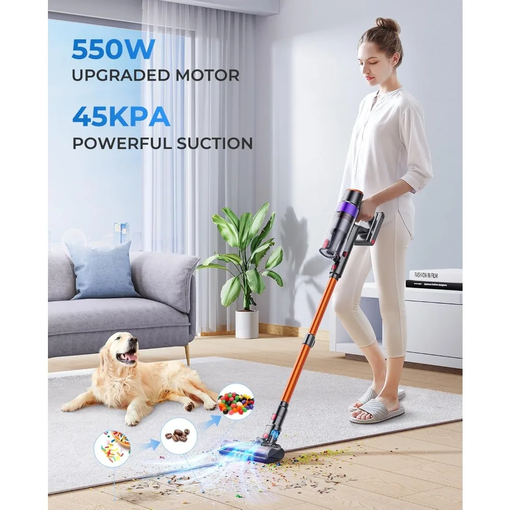 Akku-Staubsauger, 550 W, 45 kPa, leistungsstarker Handstaubsauger für die Reinigung von Tierhaaren, Teppichen und Boden mit LED-Anzeige