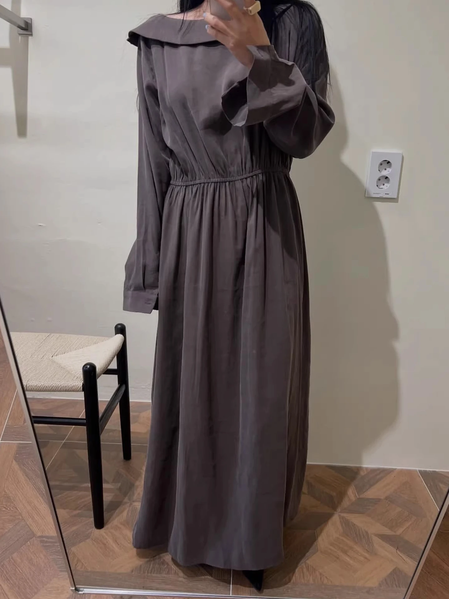 Retro ele cor pura gored saia dr feminino início da primavera nova cintura cinching emagrecimento na altura do joelho longo dr