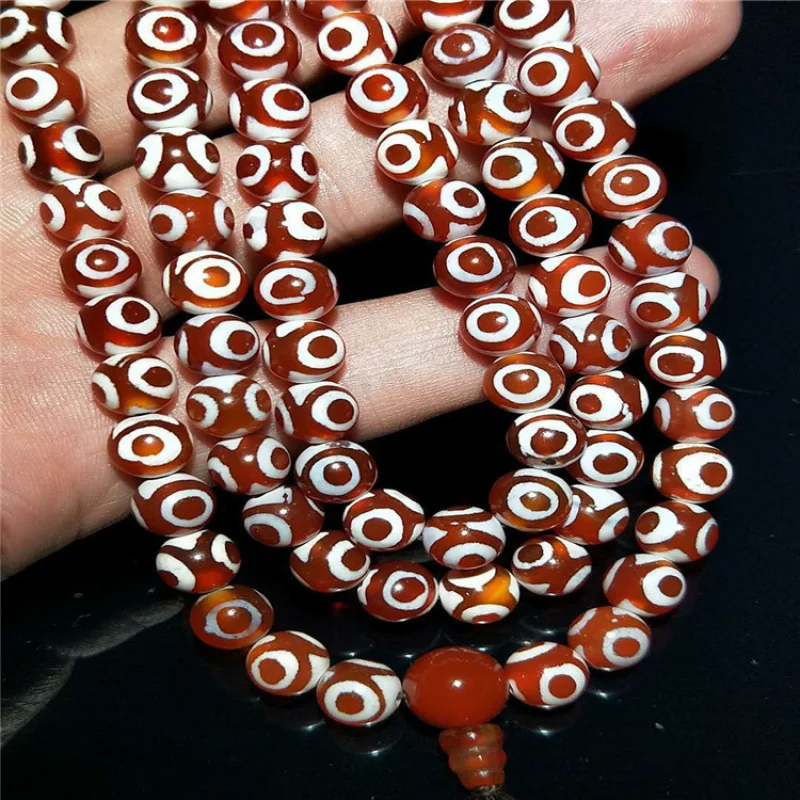 Supply Jewelry Necklace Three Eyes Dzi Agate8mmBead Diameter108Buddha Beads Rosary Pieces HandmadeDIYTibet Beads Necklace