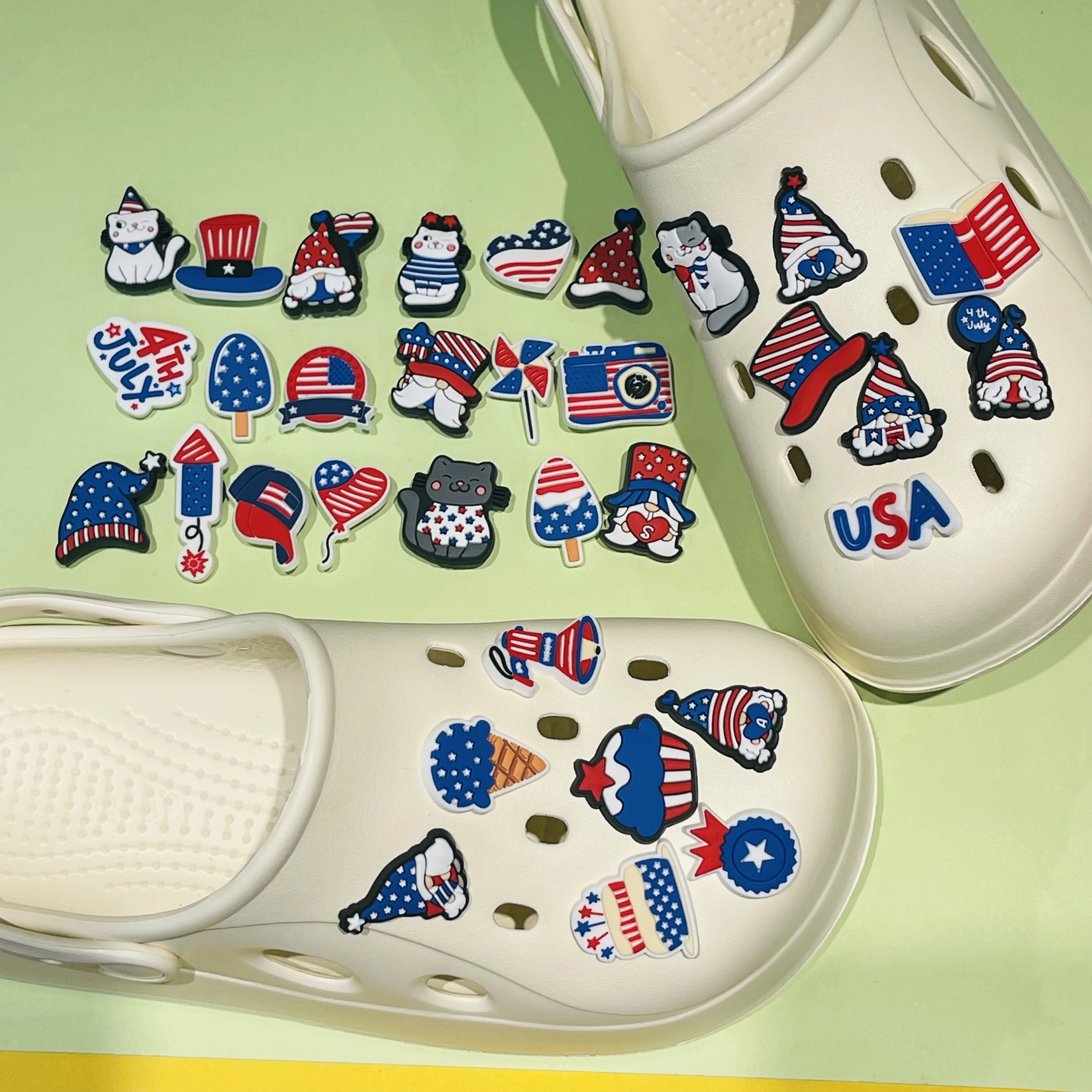 

7-33Pcs USA America Independence Day Football Pvc Shoe Charms DIY Backpack Garden Shoes Button Decorations Holiday Present