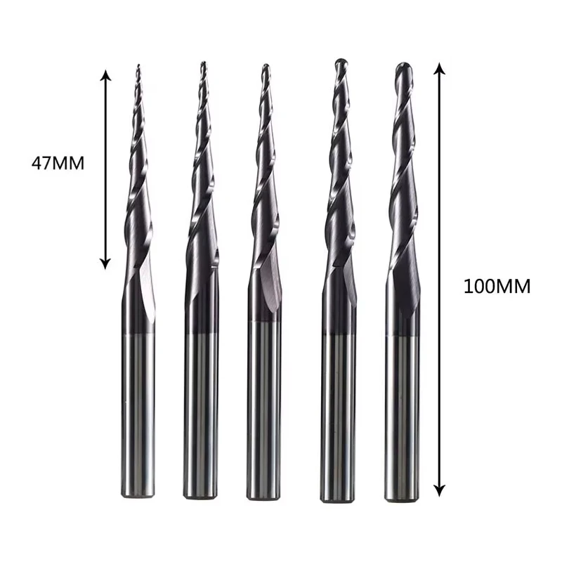 

Dreanique 1pc 8mm shank P2BC solid carbide Coated Taper Ball Nose bit R0.5 to R2.0 for wood 3D engraving