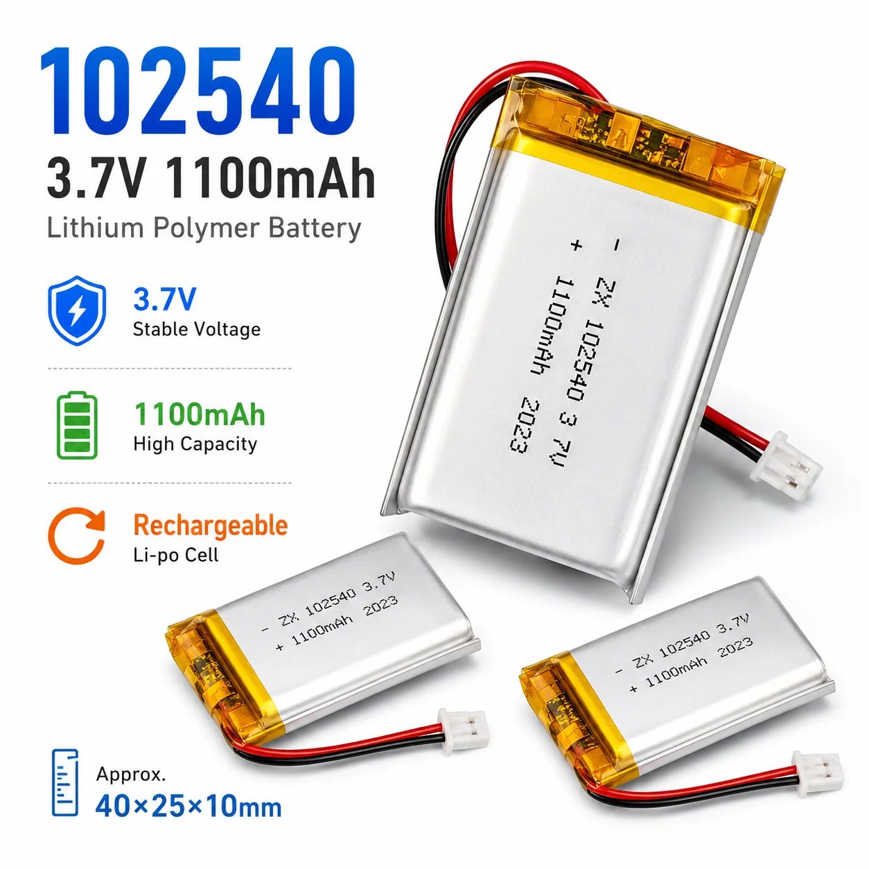 Hochleistungsfähiger 3,7V 102540 LiPo 1100mAh – wiederaufladbarer Lithium-Polymer-Akku für Schönheitsgeräte, MP3/MP4, GPS