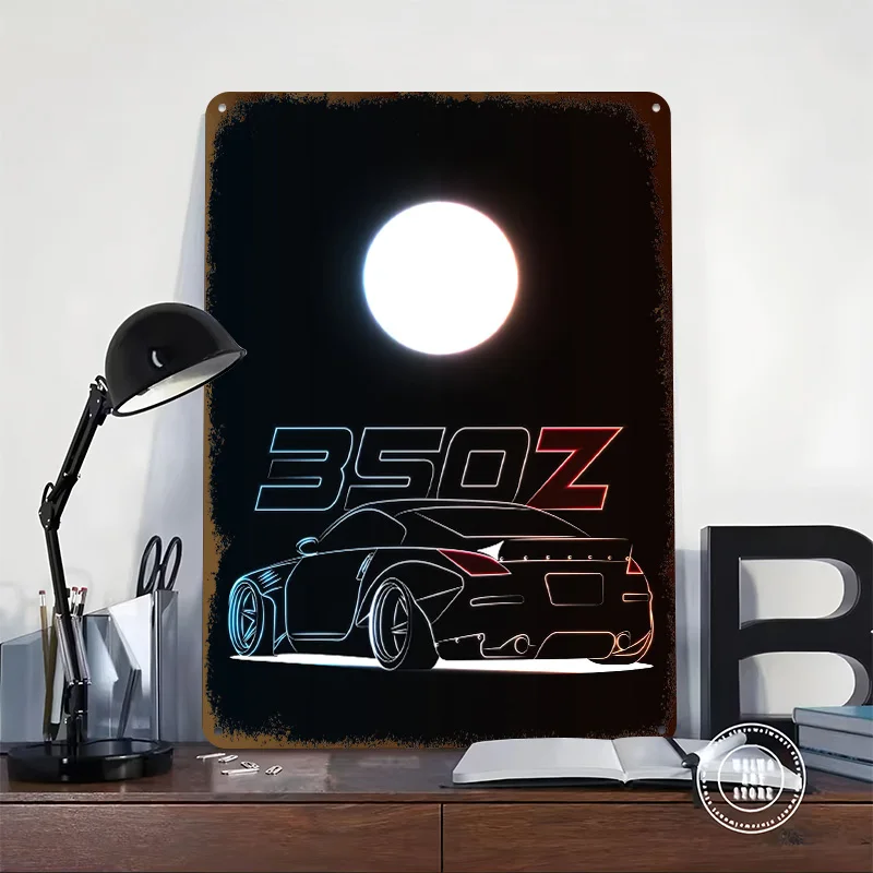 Sports Car 350Z Neon Poster Customized Wall Art Vintage Metal Signs Retro Tin Plaque for Man Cave Bedroom Decoration Gaming Home