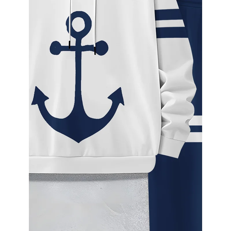 The Men'S Casual Sportswear Set Includes A Hooded Sweatshirt And A Pair Of Blue And White Color Block Designed Pants - view 4