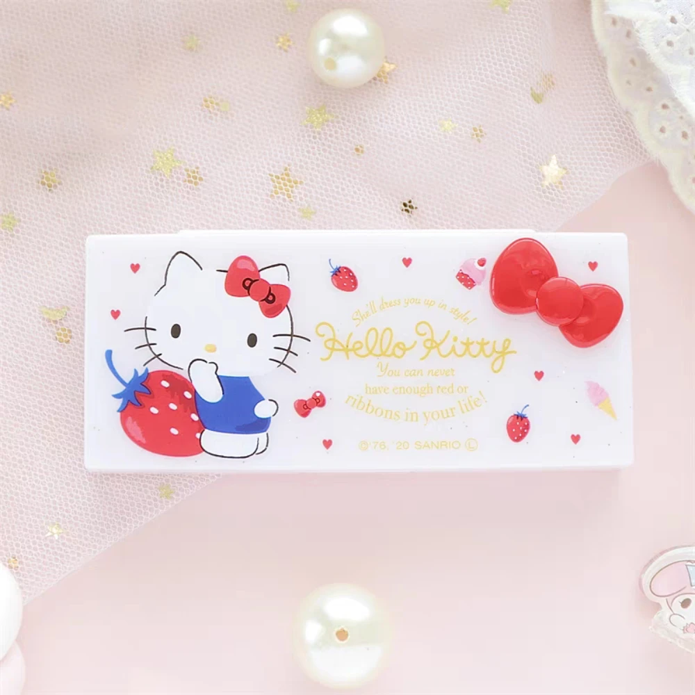 Anime Sanrio Hello Kitty Melody Mini caja de almacenamiento dibujos animados Kt gato hisopo de algodón portátil y cajas de almacenamiento de hilo Dental regalos para niñas
