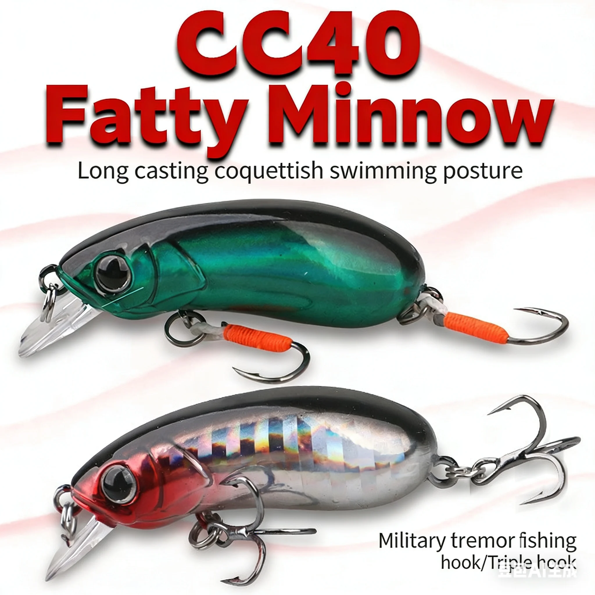 CC40 Lure Slow Sinking Long Cast Crank Minnow Stream Bionic Hard Bait For Barbel Culter Mandarin Fishing Tackle