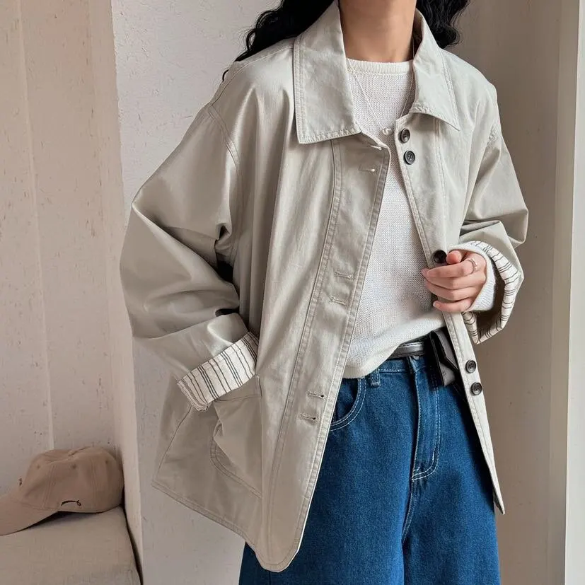 

SuperAen Autumn New Design Single Breasted Pocket Casual Patchwork Solid Color Jackets Women Long-sleeved Jackets