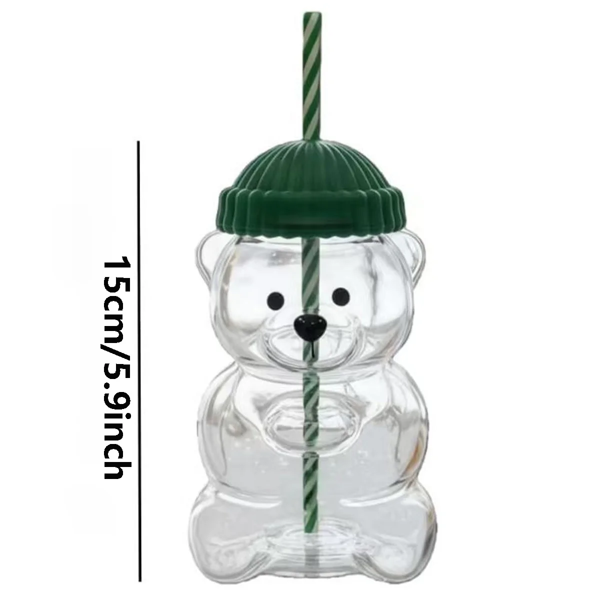 قطعة واحدة من كوب الدب مع القش، زجاجة زجاجية رائعة تتميز بدب يرتدي قبعة، مناسبة كزجاجة شاي بالحليب وزجاجة مشروبات