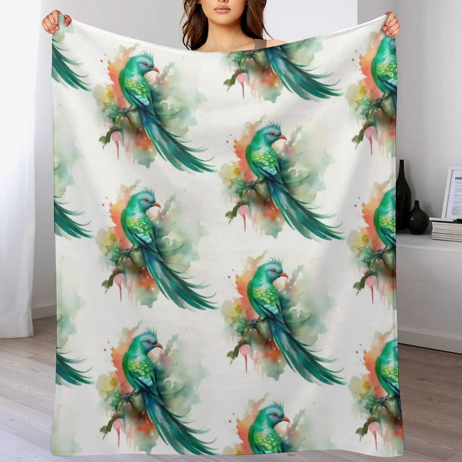 

colorful resplendent quetzal, watercolor resplendent quetzal, resplendent quetzal Throw Blanket