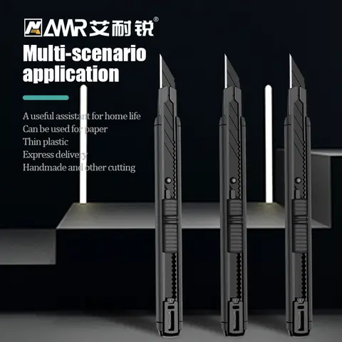 AMR 알루미늄 합금 유틸리티 나이프 아트 나이프 편지 오프너 금속 블레이드 파손 커터가있는 자동 잠금 디자인 각도