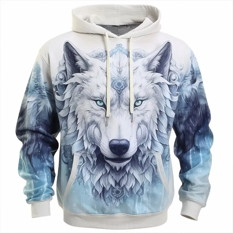 Sudaderas con capucha divertidas con diseño de lobo en 3D para hombre, Tops con estampado de animales de tendencia Hip Hop, jersey de gran tamaño, sudaderas informales de otoño, ropa para hombre