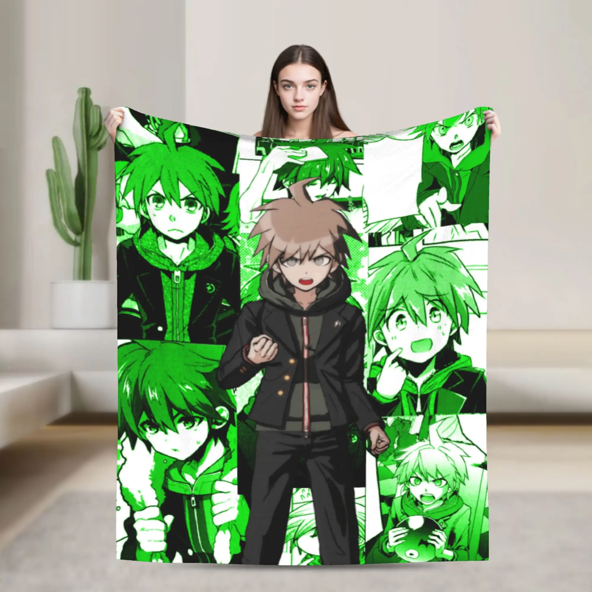 Makoto Naegi Manga Collage Blankets Fleece Danganronpa Manga Anime Super Soft Throw Blankets for Airplane Travel Bedroom Quilt