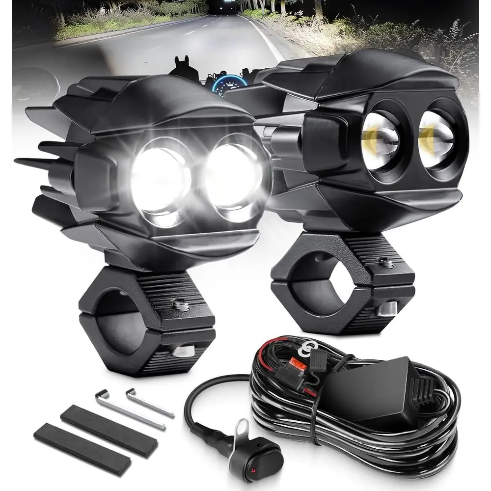 

50W LED Motorcycle Fog Lights Kit with Hi-Low Beam, Switch, Wiring Harness, and Brackets for R1200GS, Adventure, Touring, Cruise