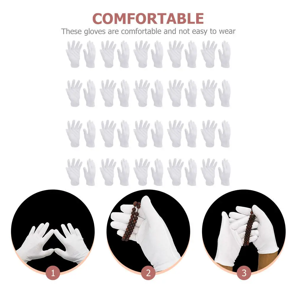 

16Pairs Premium Cotton Gloves White Jewelry Gloves Soft Breathable Washable Elastic Cotton Glove for Watch Cleaning Gift