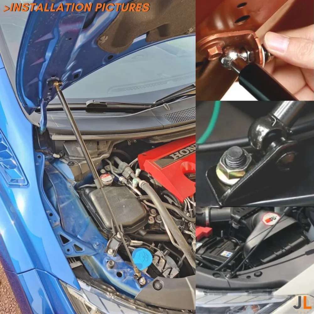 Qty(2) Hood Struts for Honda Civic FC/FK 10th 2015-2022 Front Bonnet Lift Supports Shock Absorbers Gas Springs Dampers Arm Bars