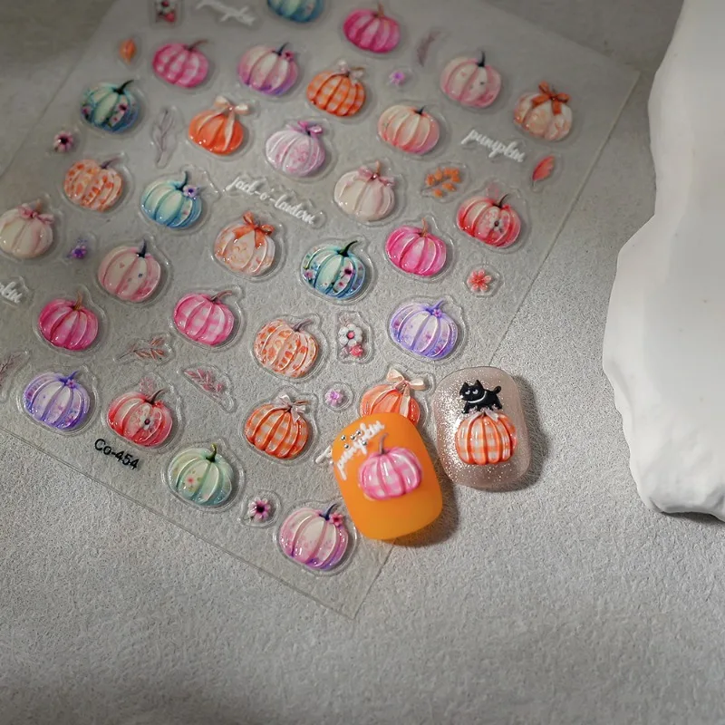 2/1Pcs Pumkin 스파이더 웹 네일 스티커 할로윈 유령 네일 아트 데칼 접착제 젤 데칼 슬라이더 문신 매니큐어 장식