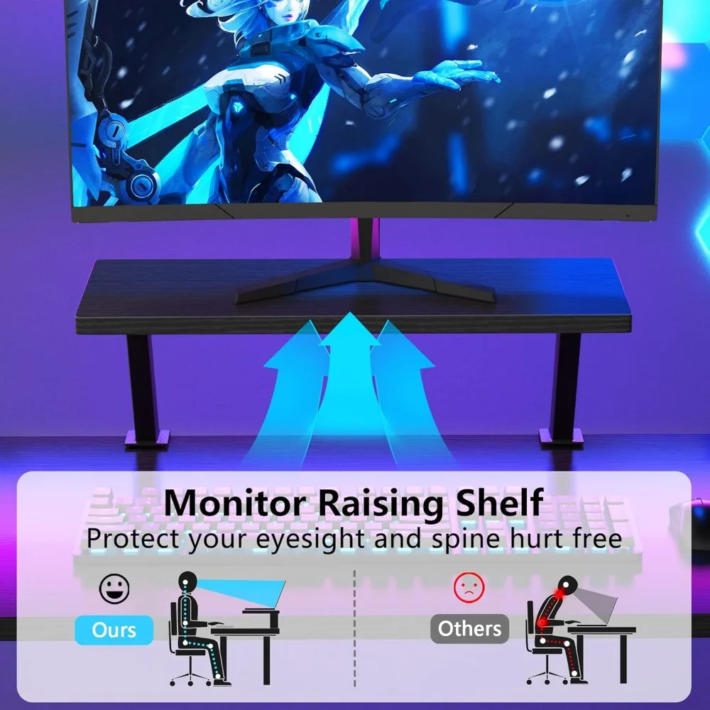 مكتب ألعاب زاوية مع حامل شاشة كبير - مكتب كمبيوتر على شكل حرف L لمستلزمات المكاتب المنزلية والكتابة ومحطة العمل