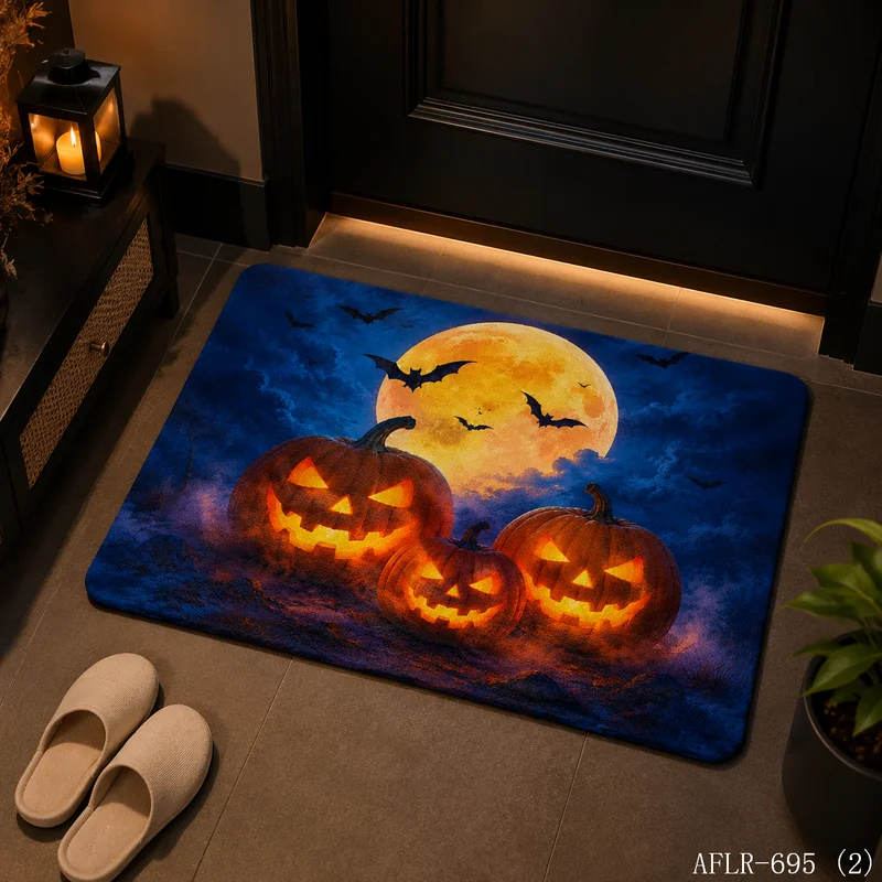 VIKAMA Glow Pumpkin Doormat Non Slip Washable Welcome Mat Halloween Indoor Outdoor Rug