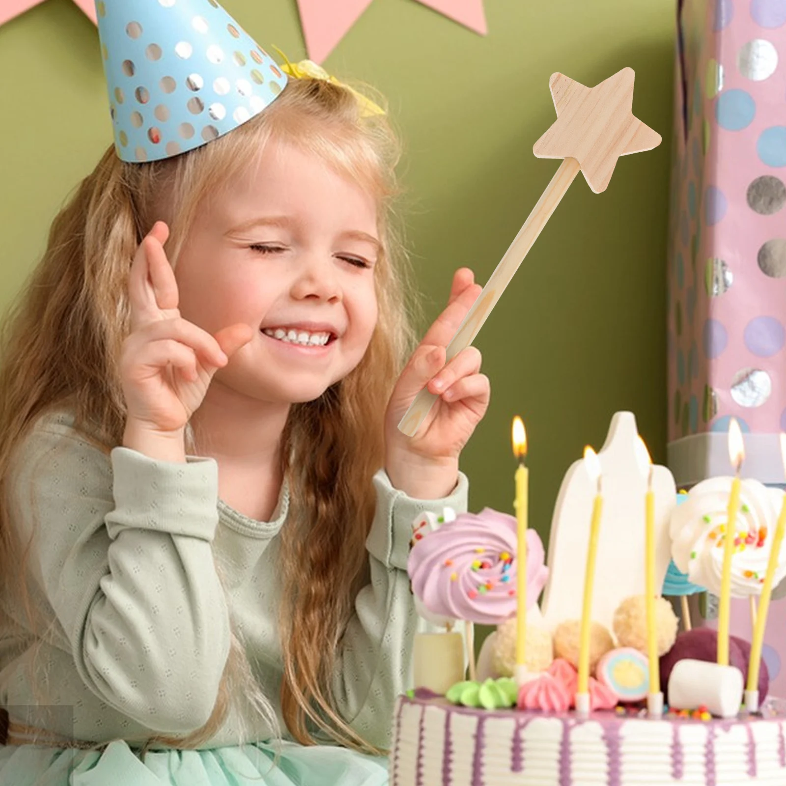 

3Pcs Unfinished Wooden Star Fairy Wands DIY Craft Kits for Painting Decorating Activities Party Favors Roleplay Performance