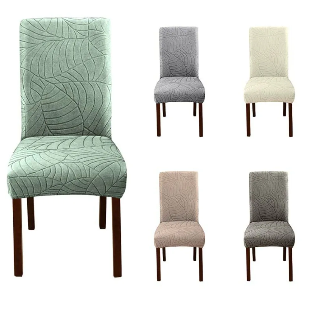 

4PCS Leaf Jacquard Chair Covers Removable Stretch Universal Chair Protect Cases Solid Color Seat Covers for Dining Banquet