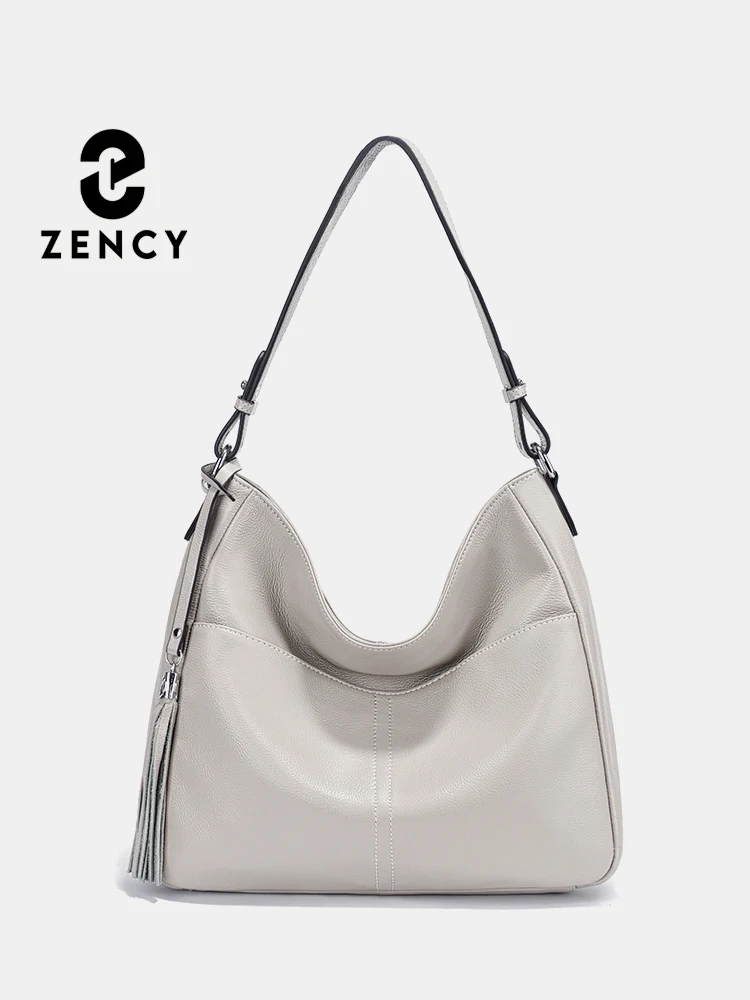 

Zency Women Handbag 100% Genuine Leather Soft Hobo Shoulder Crossbody Elegant Tassel Designer Underarm Bag Multi pockets Hobos