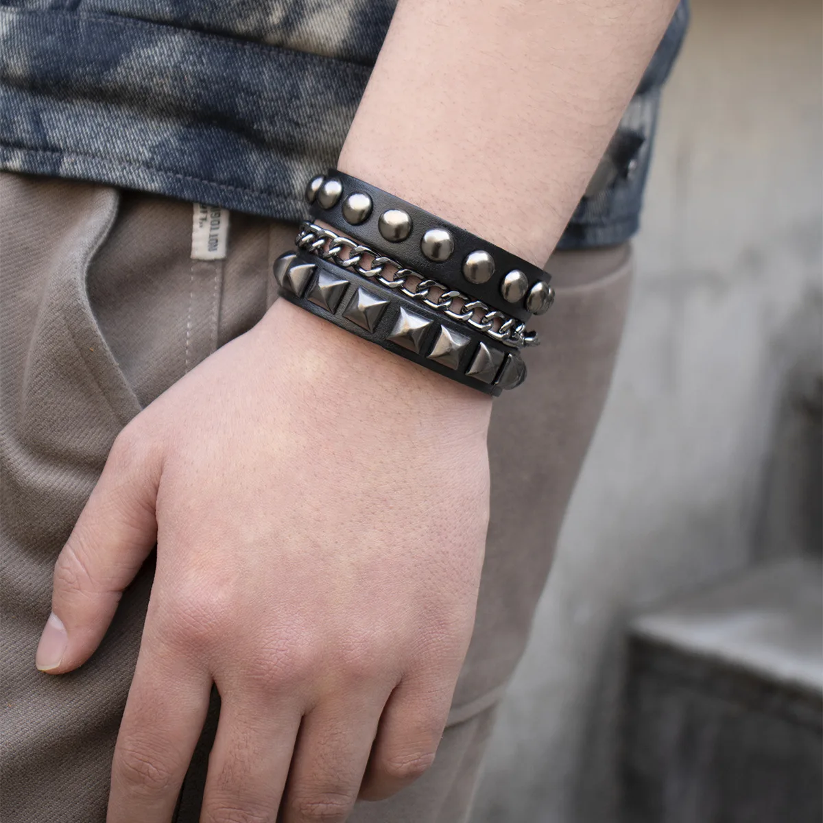 pu leather bracelet Goth Emo Boho Bracelets For Men Women Punk Gothic Spike Rivets PU Leather Bracelet Bangles Party Jewelry Gif