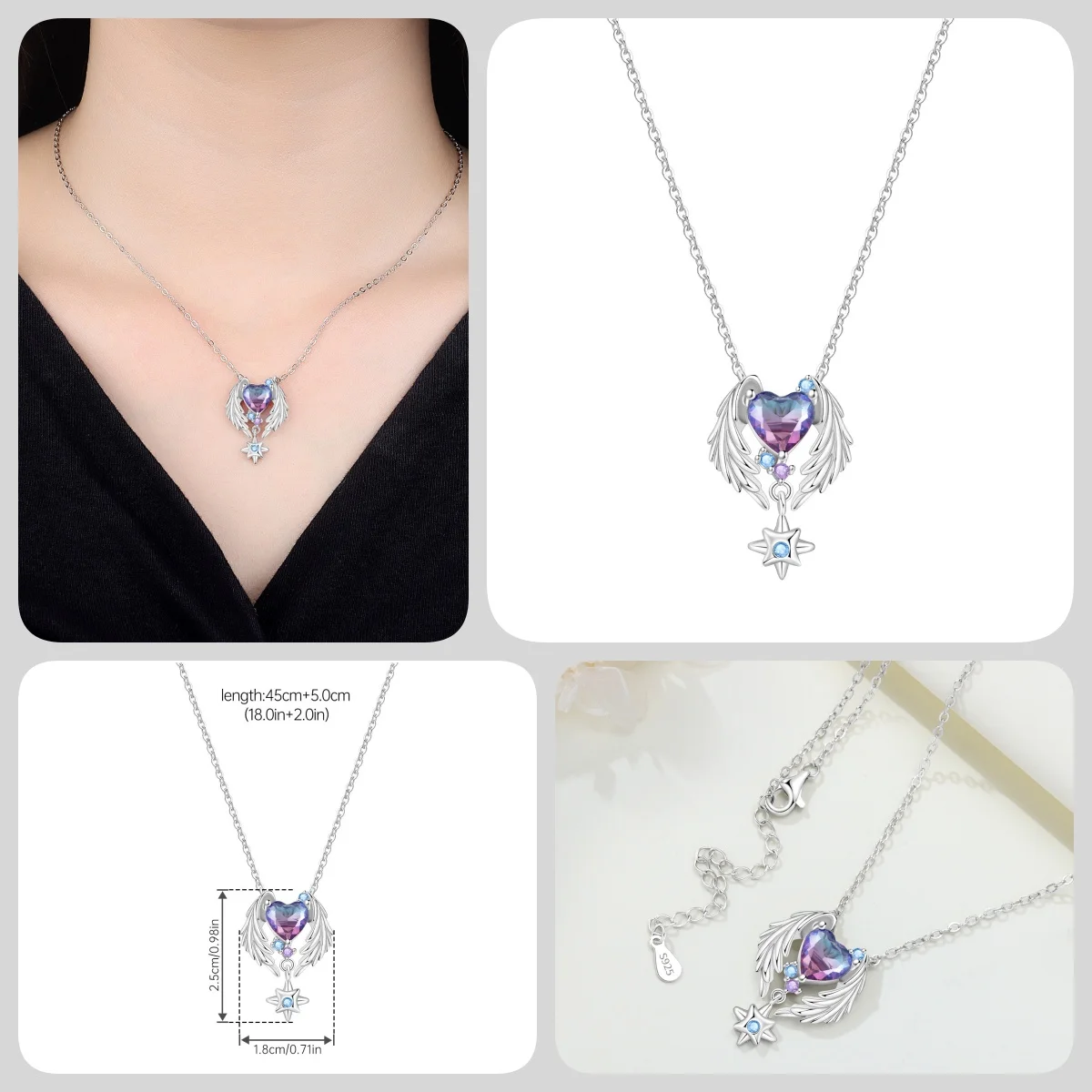 Orstarry S925 Sterling Silber Schmetterling-Blumen-Ohrringe und Halsketten-Set, Exquisites Herz-Hänge-Schmuckset für Damen, Party-Geschenk – Detail 18