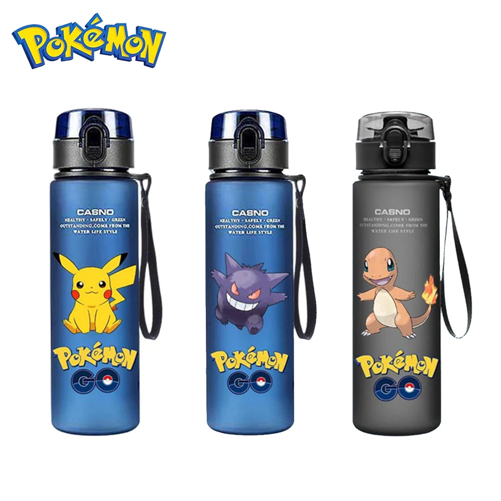 Cute Pokemon Sports Water Bottle Pikachu 560ml Water Glass Adult Outdoor Water Bottles With Straw Plastic Portable Kids Cup Gift