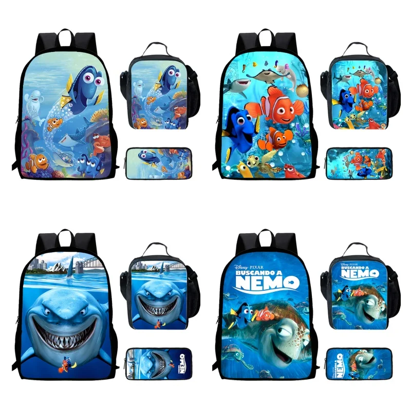 Cartoon Finding Nemo Child School Backpack With Lunch Bags Pencil Bags For Age 4-9 ,Light Weight School Bags For Boys Girls